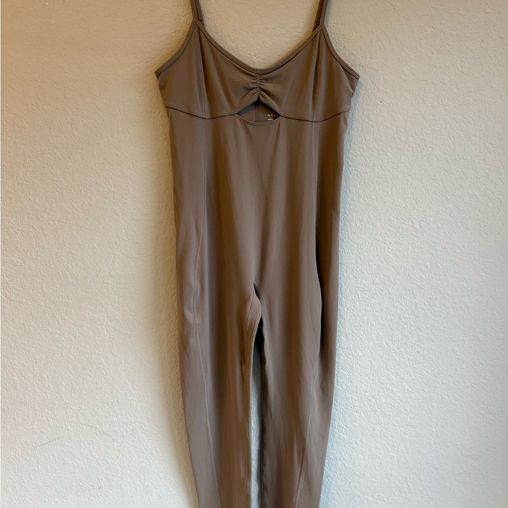 Aritzia Golden Jumpsuit Romper XL Taupe Brown Cutout Activewear One-Piece